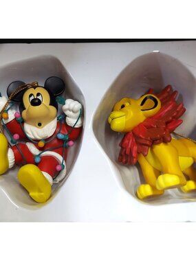Vintage Christmas Magic Disney Simba and Mickey Mouse Ornament Set 1127
